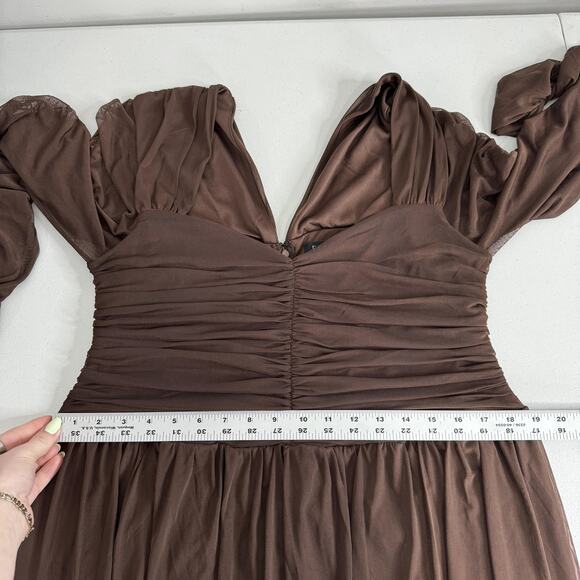 Eloquii Dress Womens 16 Brown Shirred Mesh Fit & Flare Midi Formal Party Gown - Picture 10 of 14